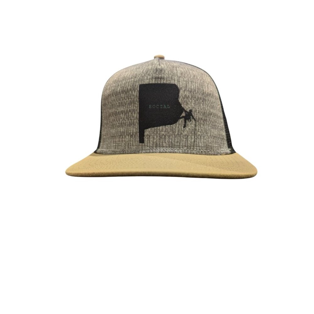 Prana Mens SoCal Trucker Hat Snapback Tan‎ Gray Mesh Cap Organic Lightweight NWT